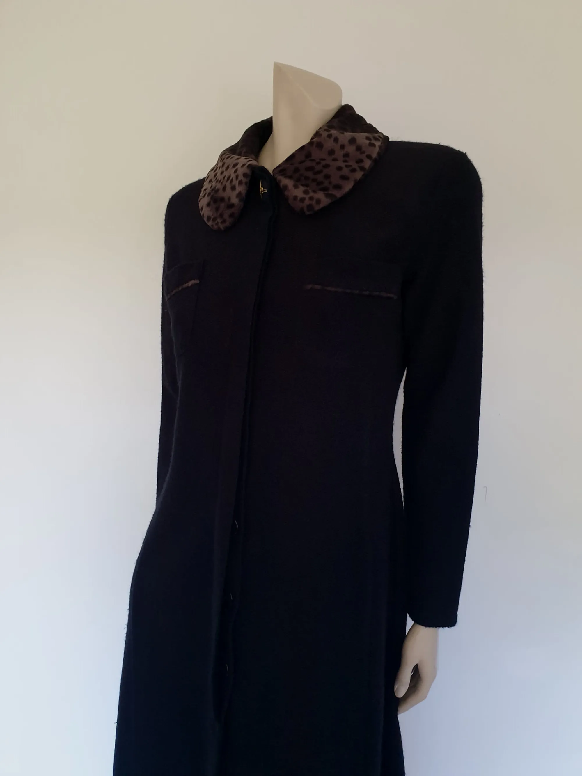 1990s Studibaker Black Coat with Faux Fur Collar - S