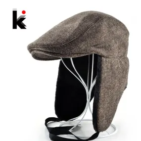 2017 New mans modified version bomber cap beret hat with ears warm winter hats for men can be folded peaked caps boina masculina
