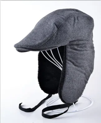 2017 New mans modified version bomber cap beret hat with ears warm winter hats for men can be folded peaked caps boina masculina