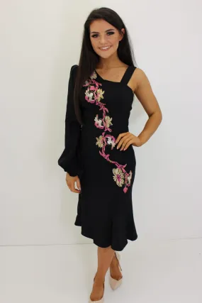 Black Asymmetric Midi Dress