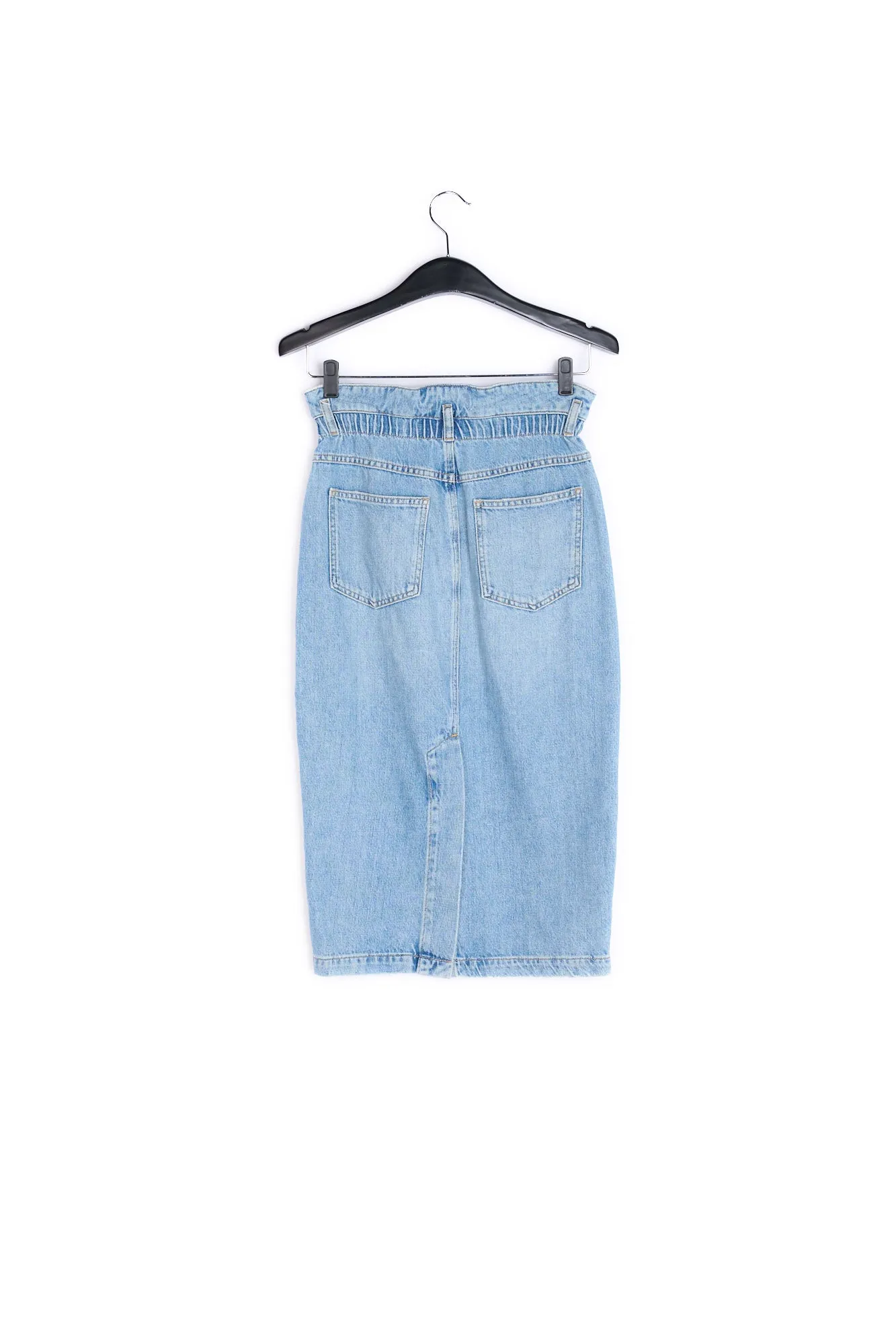 Blue high-waisted denim pencil skirt