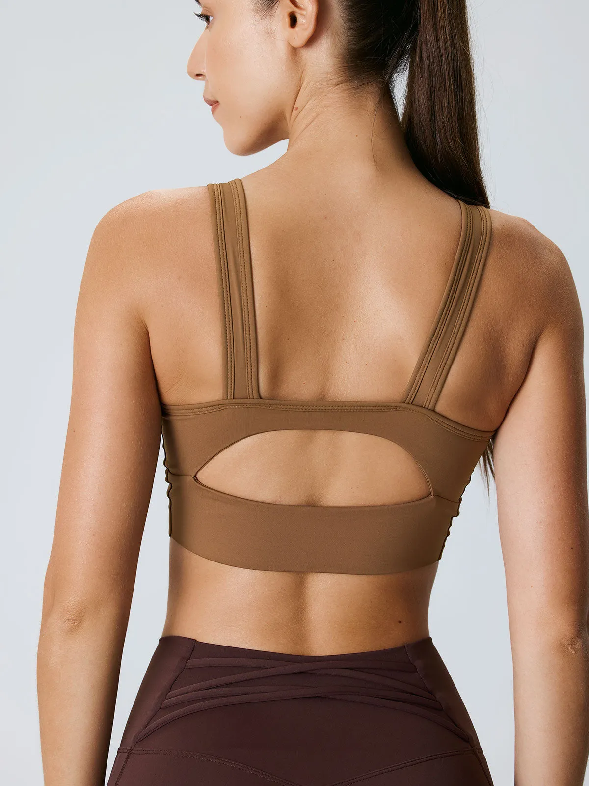 Brown U Neck Sports Bra--High Support
