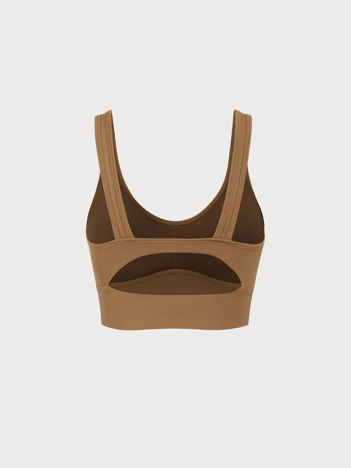 Brown U Neck Sports Bra--High Support