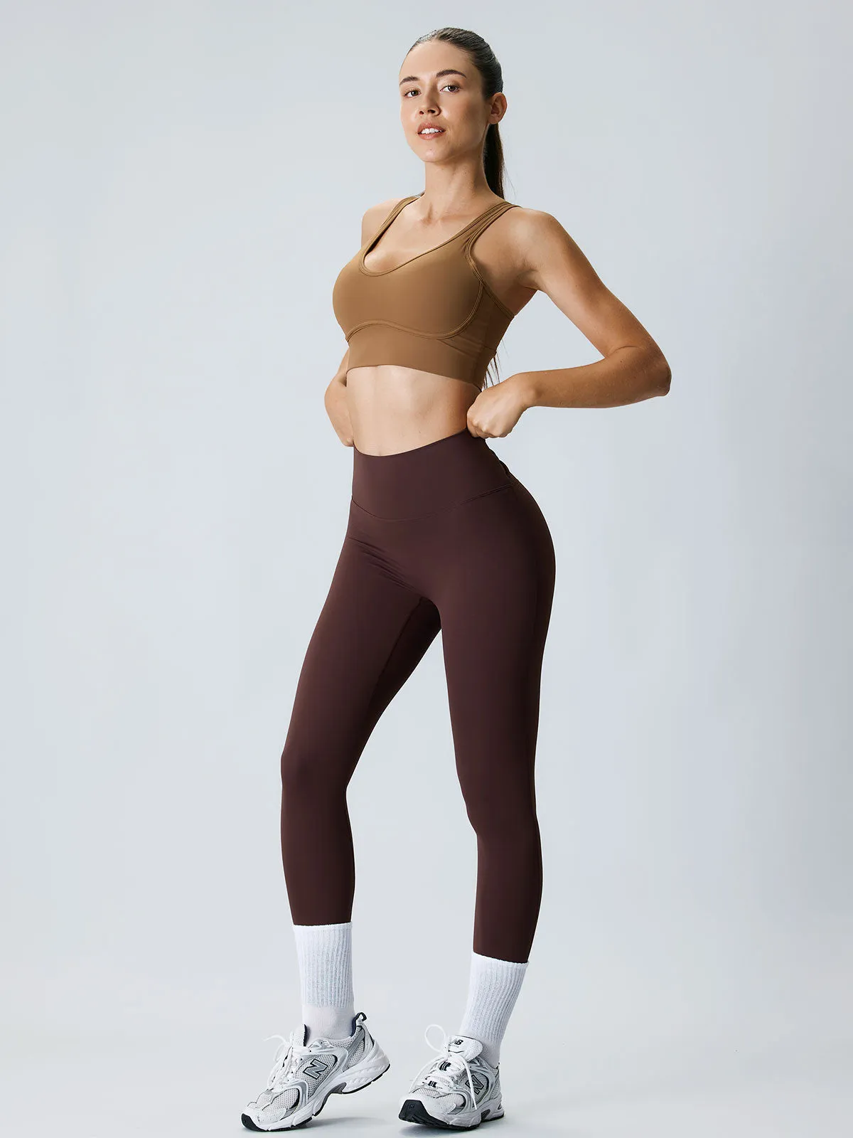 Brown U Neck Sports Bra--High Support