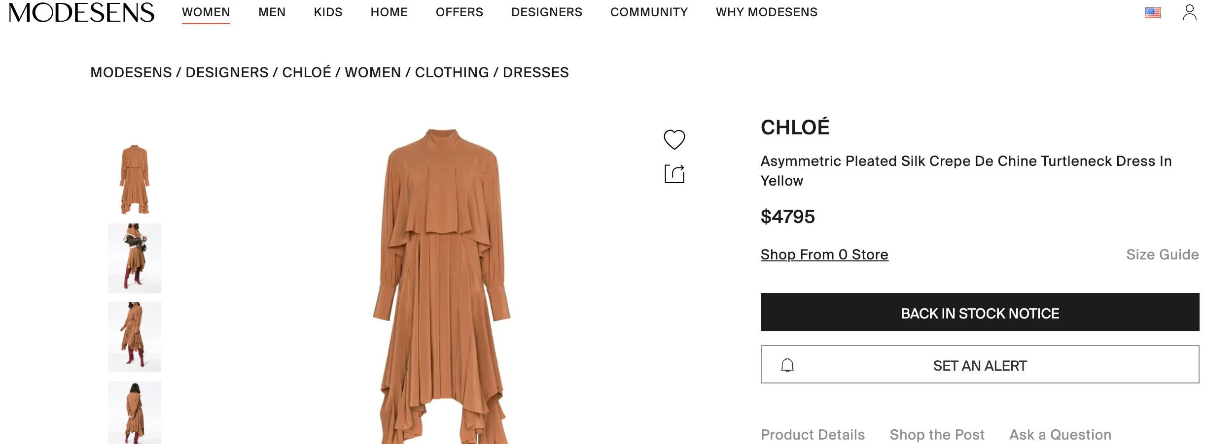 Chloé Asymmetric Pleated Silk Crepe De Chine Turtleneck Dress