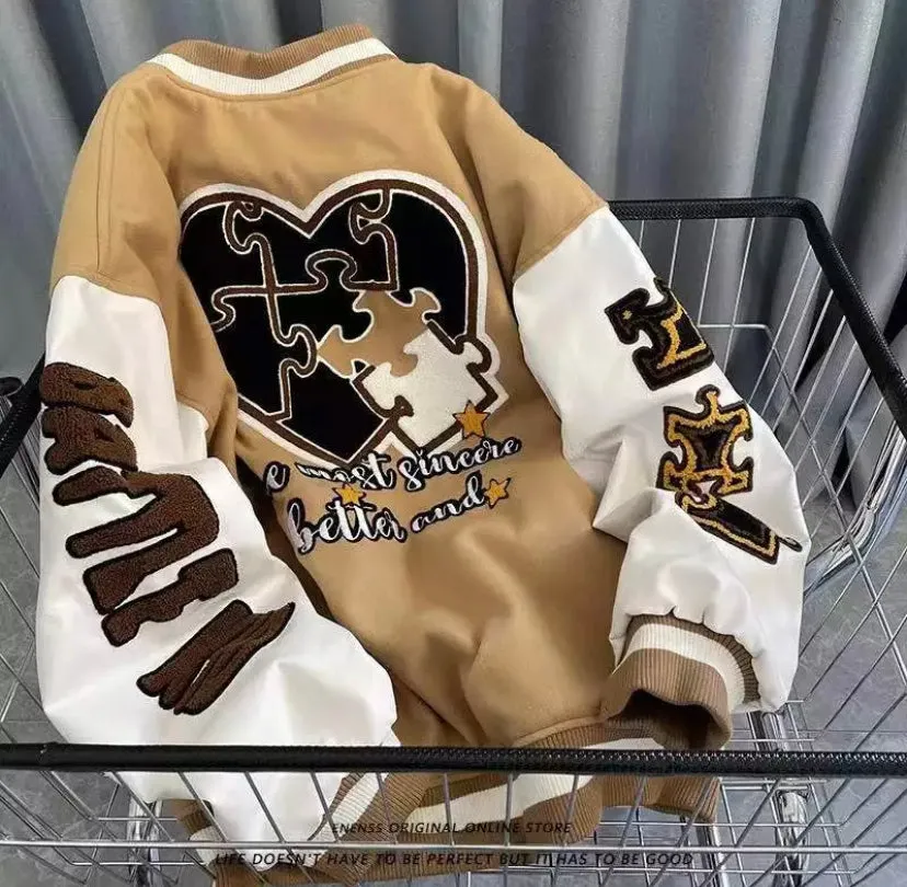 Fuzzy Letter Embroidered Varsity Jacket