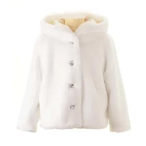 Girls Ivory Faux Fur Short Jacket