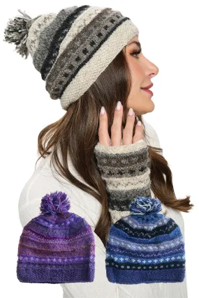 Knit Beanie Fleece Lined Striped Tribal