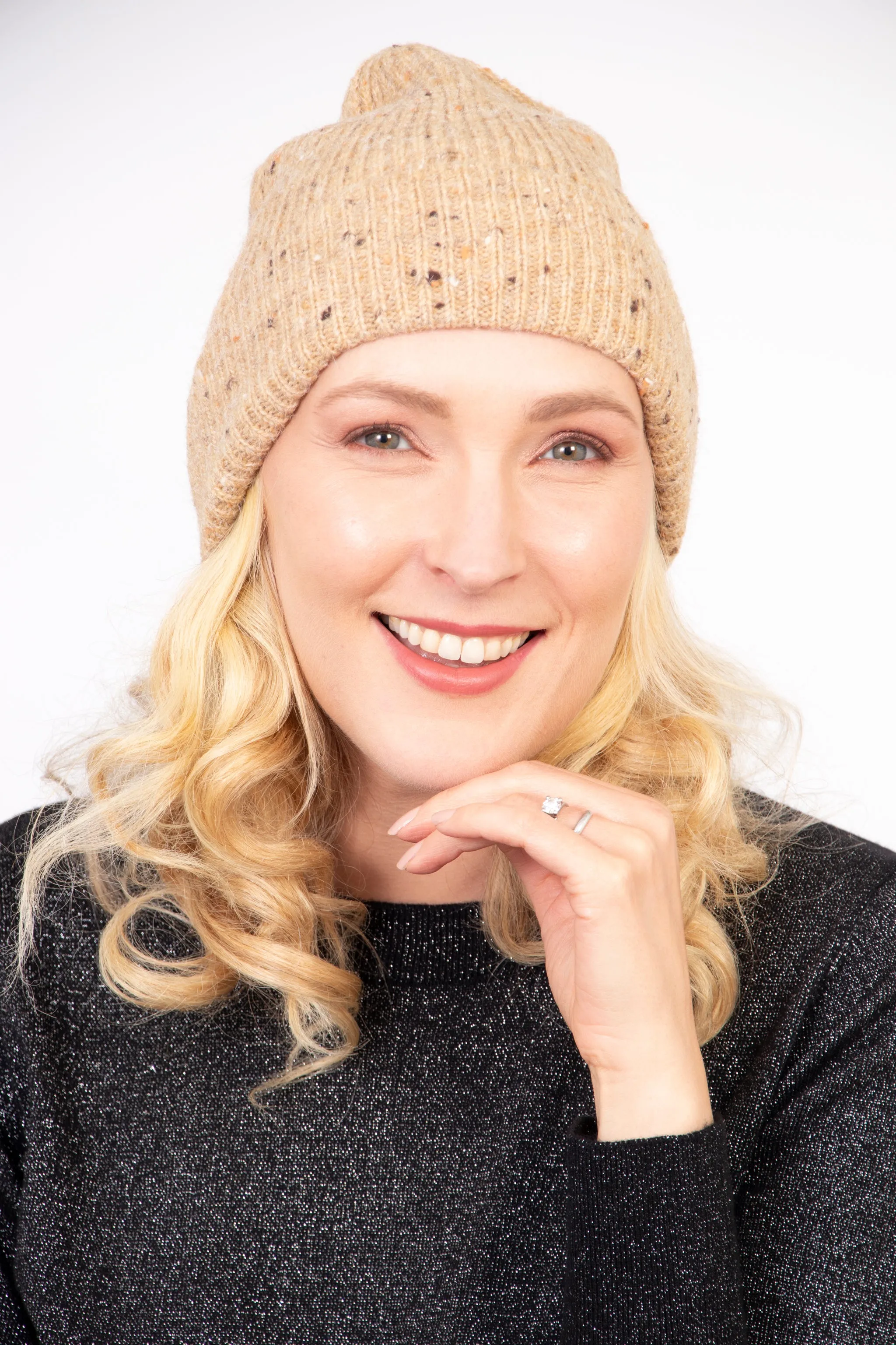 Lainey Beanie Hat - Brown, Marl Knit
