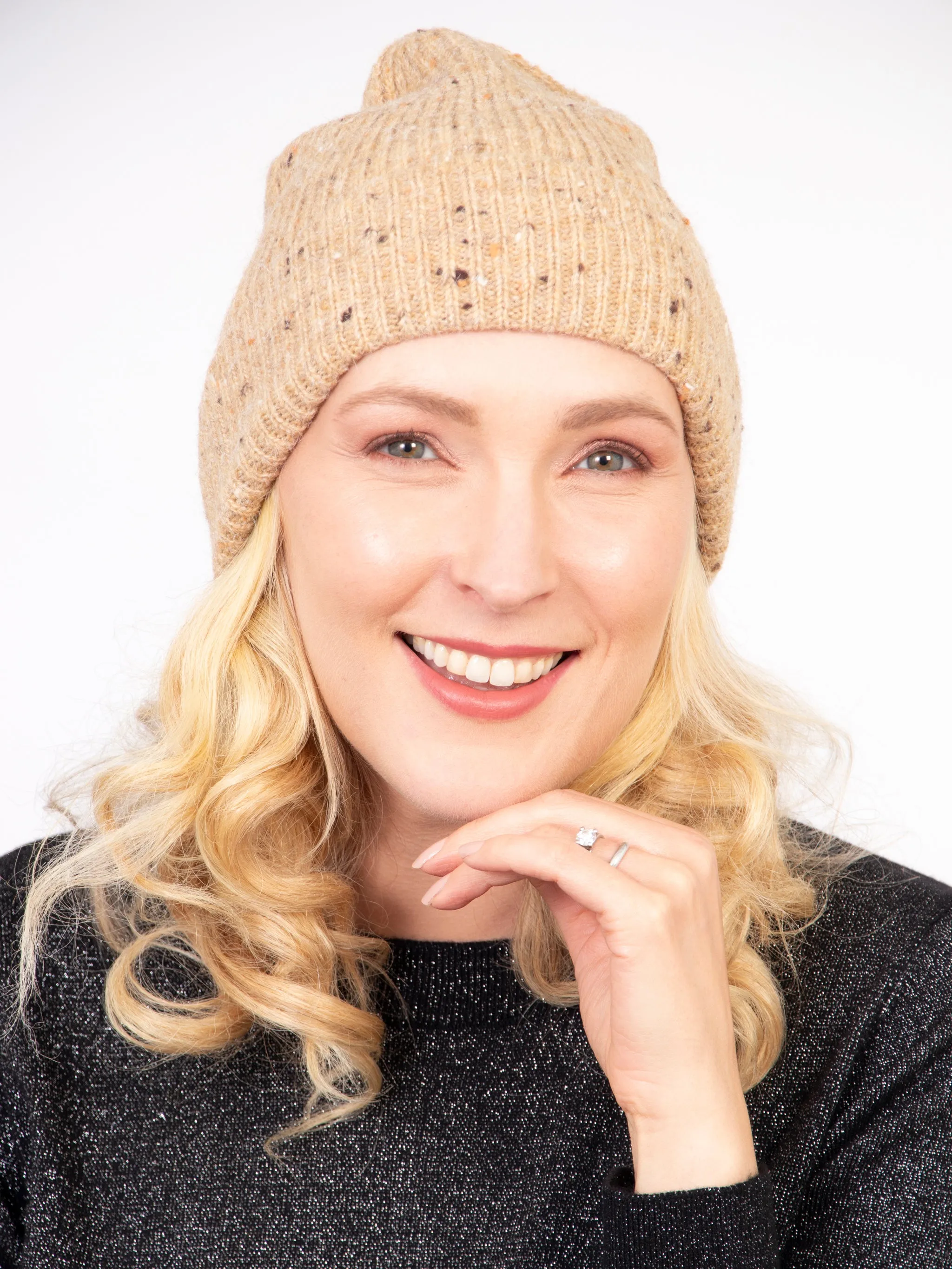 Lainey Beanie Hat - Brown, Marl Knit