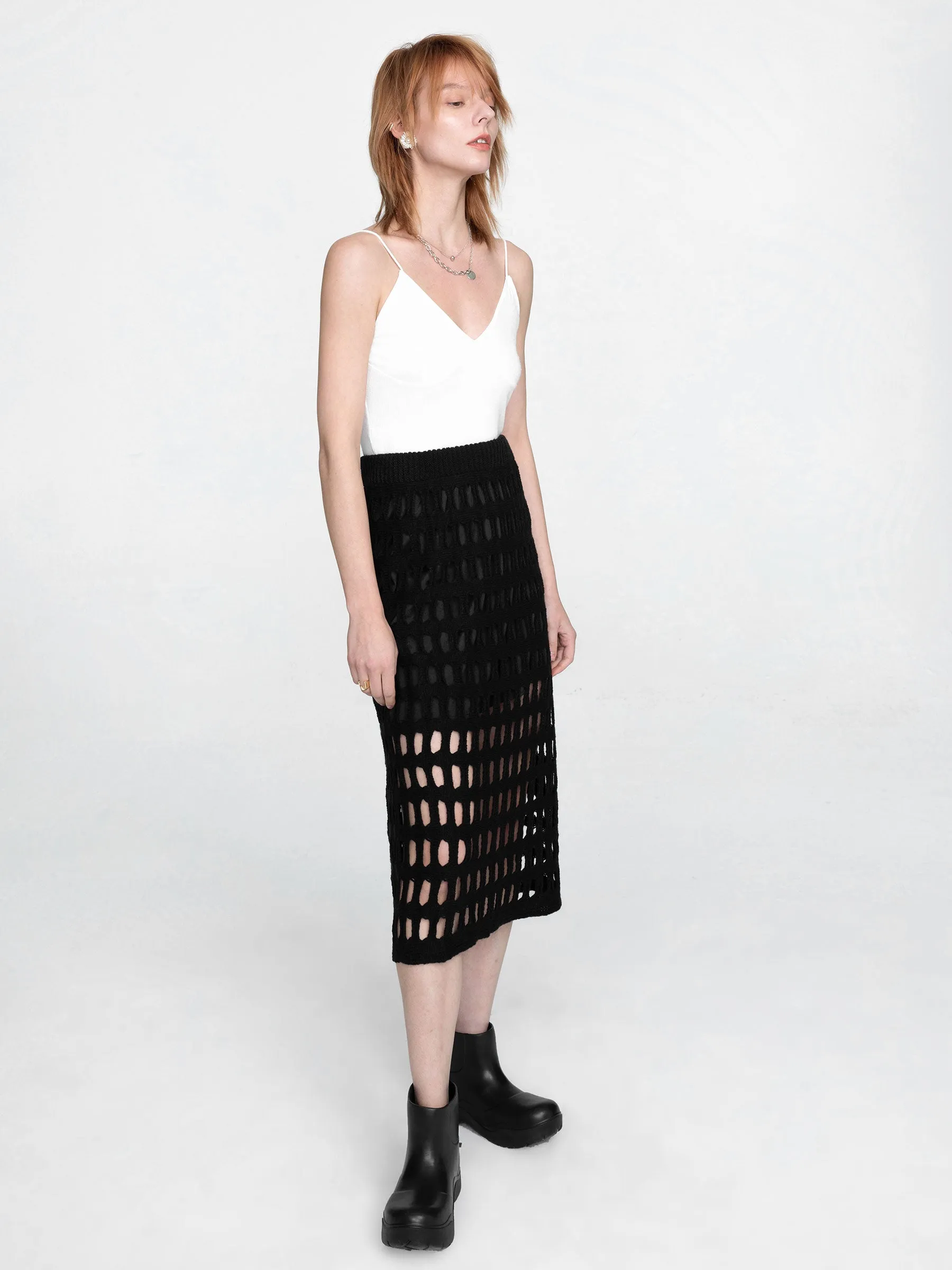 Large Mesh Midi Skirt
