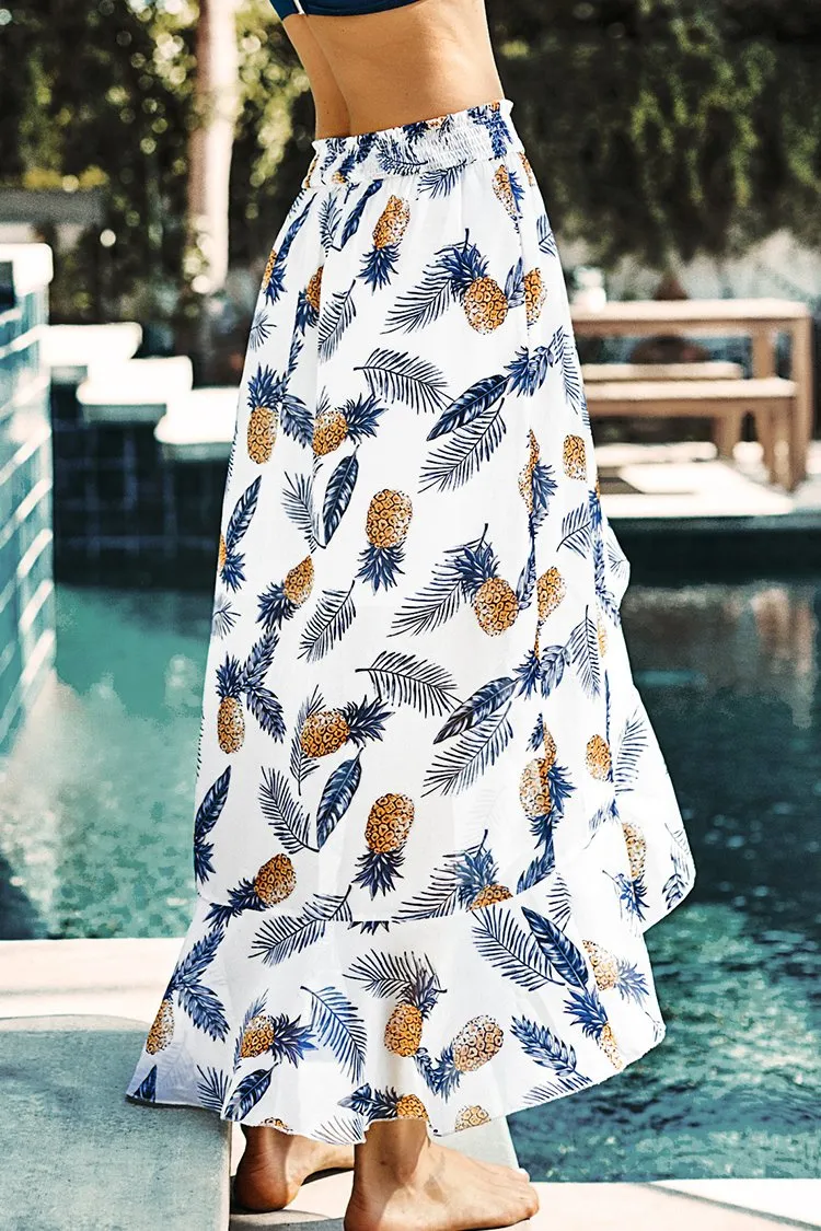 Leaf and Pineapple Print Maxi Skirt