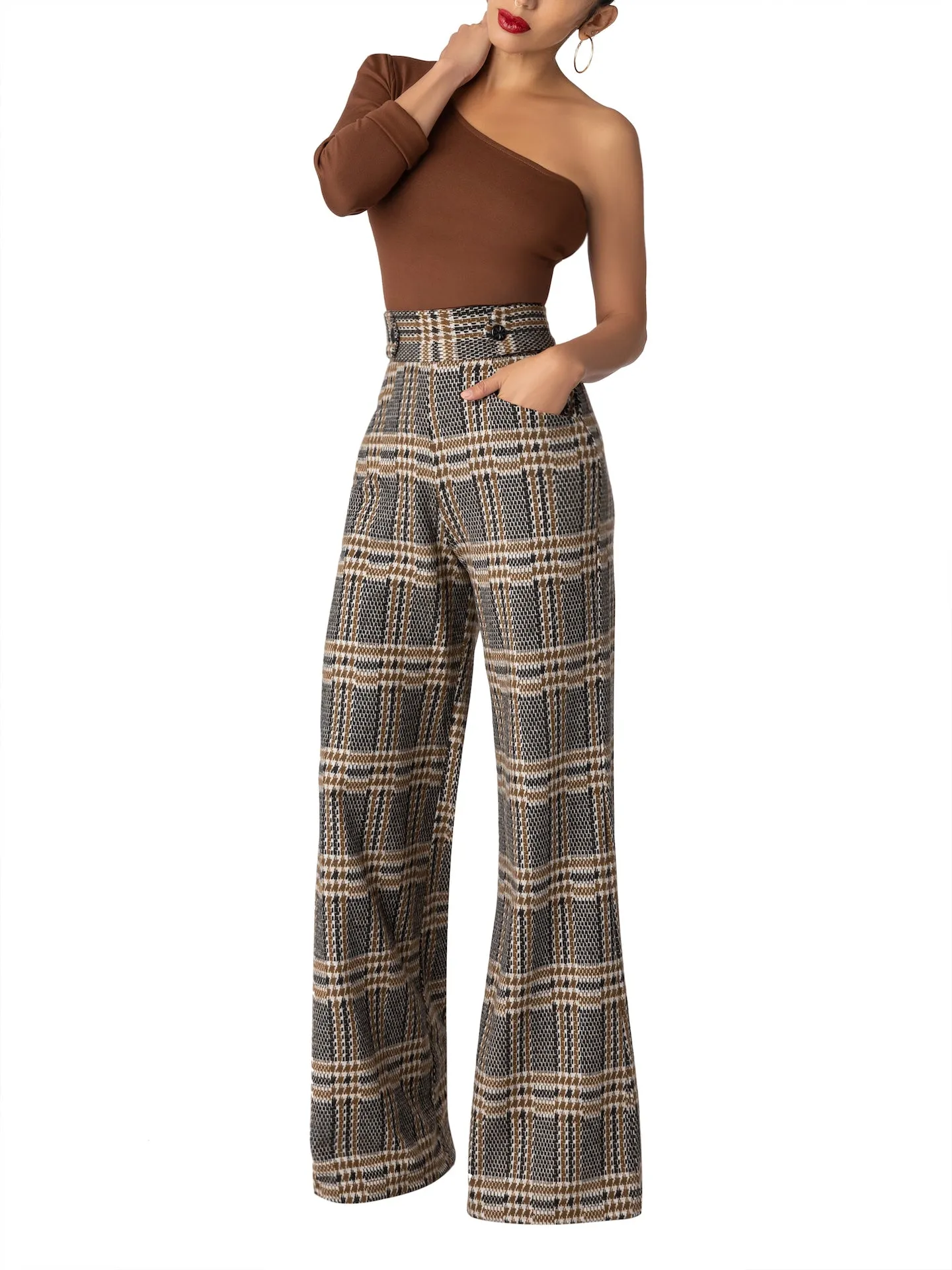 “Liverpool” Brown Brushed Plaid Pants
