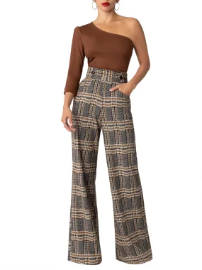 “Liverpool” Brown Brushed Plaid Pants