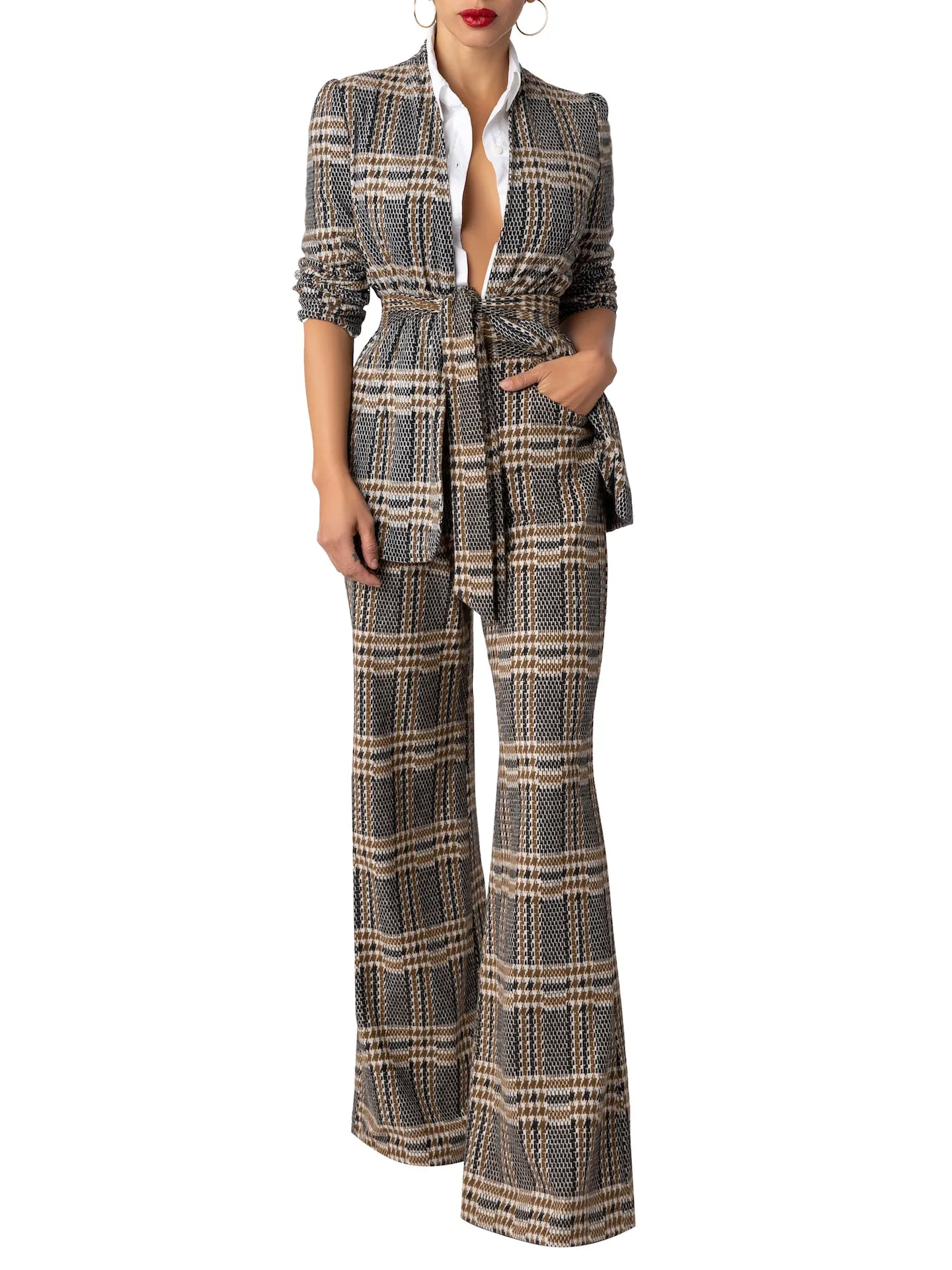 “Liverpool” Brown Brushed Plaid Pants