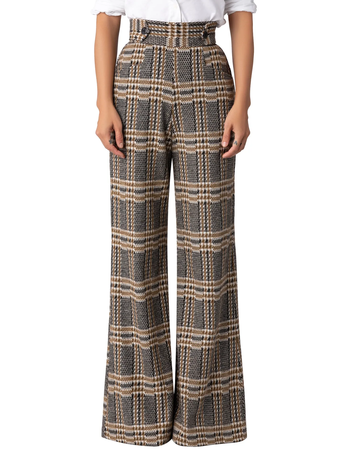 “Liverpool” Brown Brushed Plaid Pants