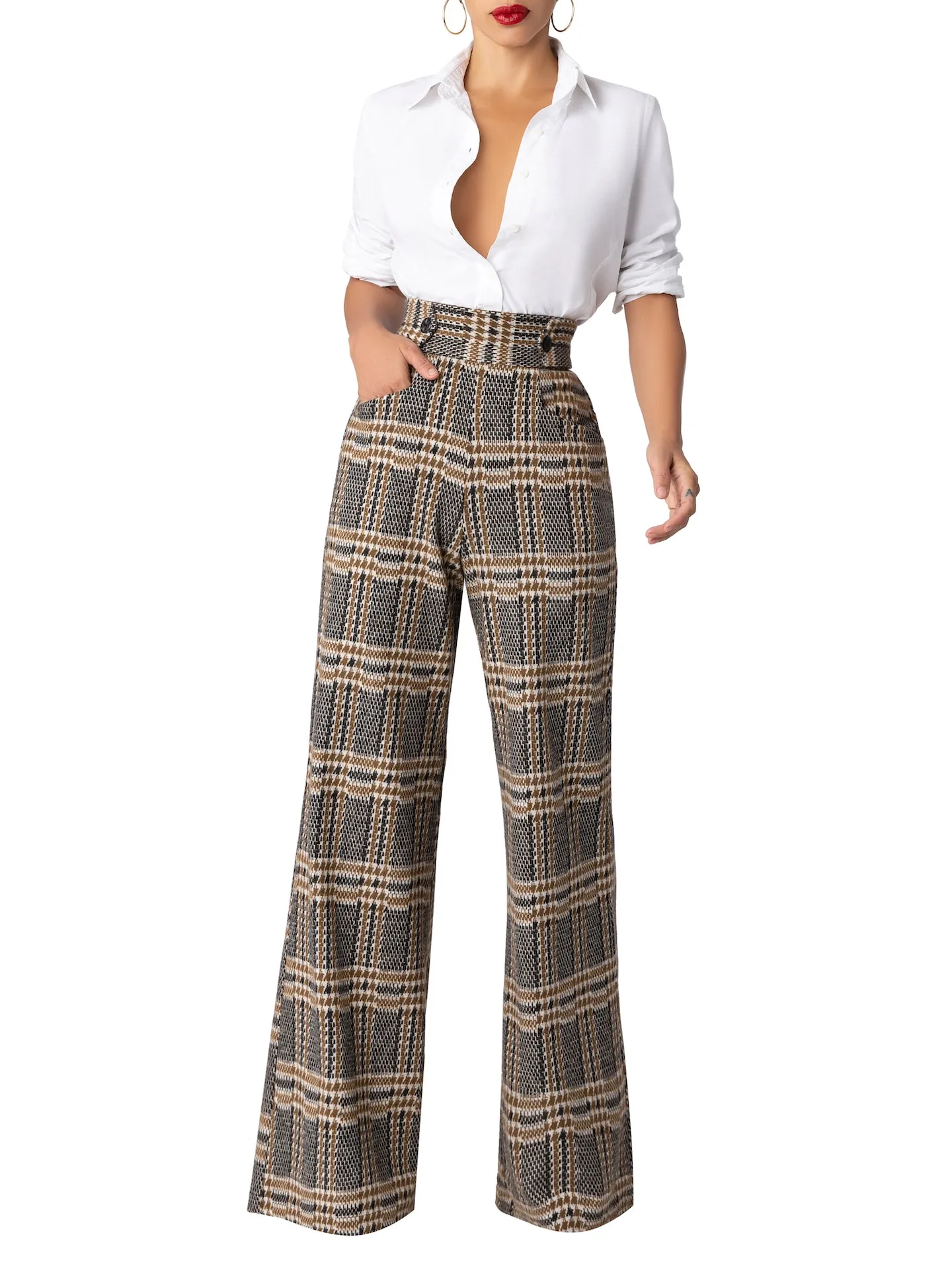 “Liverpool” Brown Brushed Plaid Pants