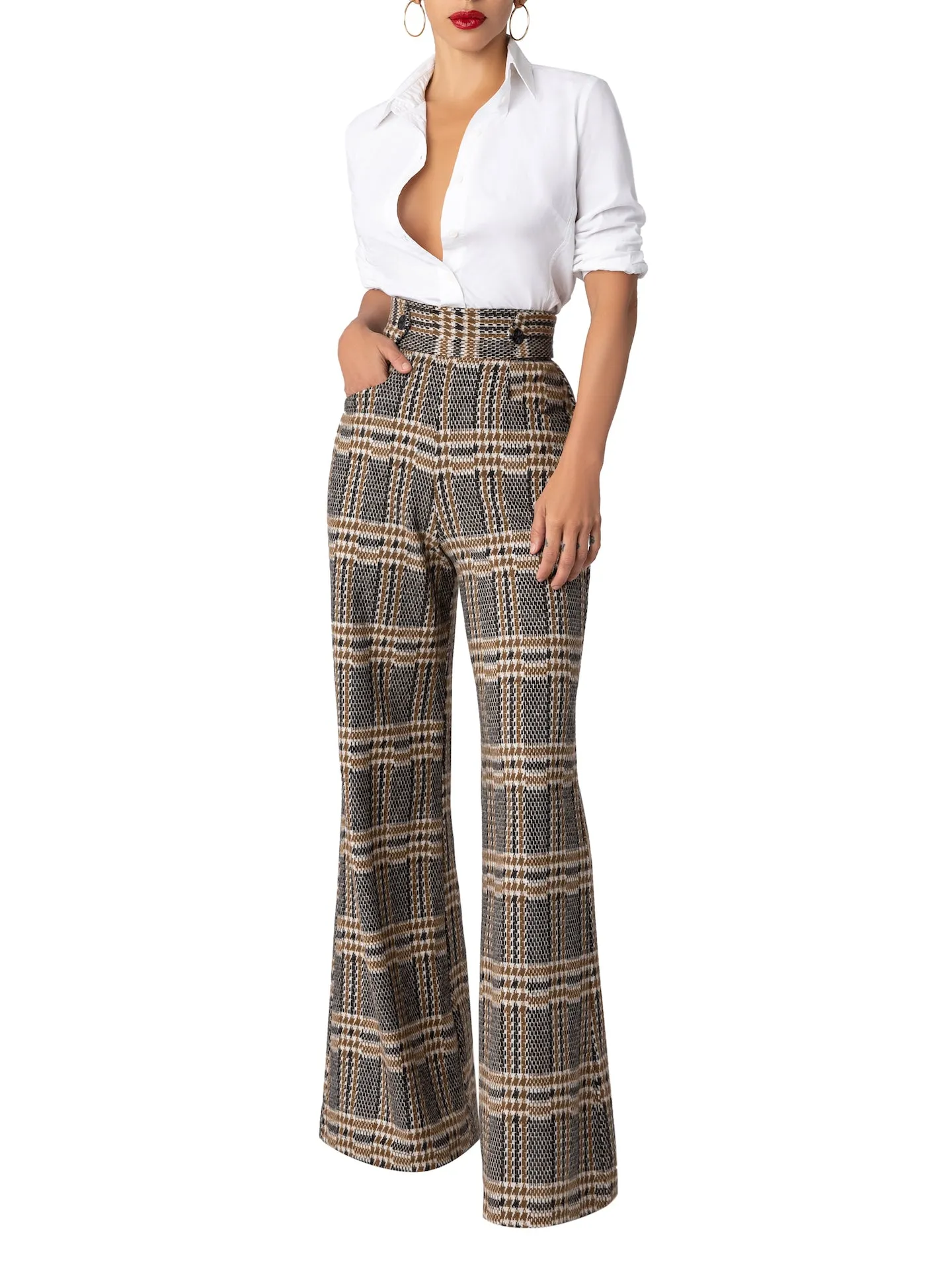 “Liverpool” Brown Brushed Plaid Pants