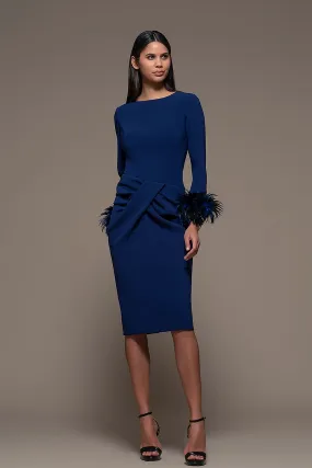 Long-Sleeved Midi Dress with Feather Details