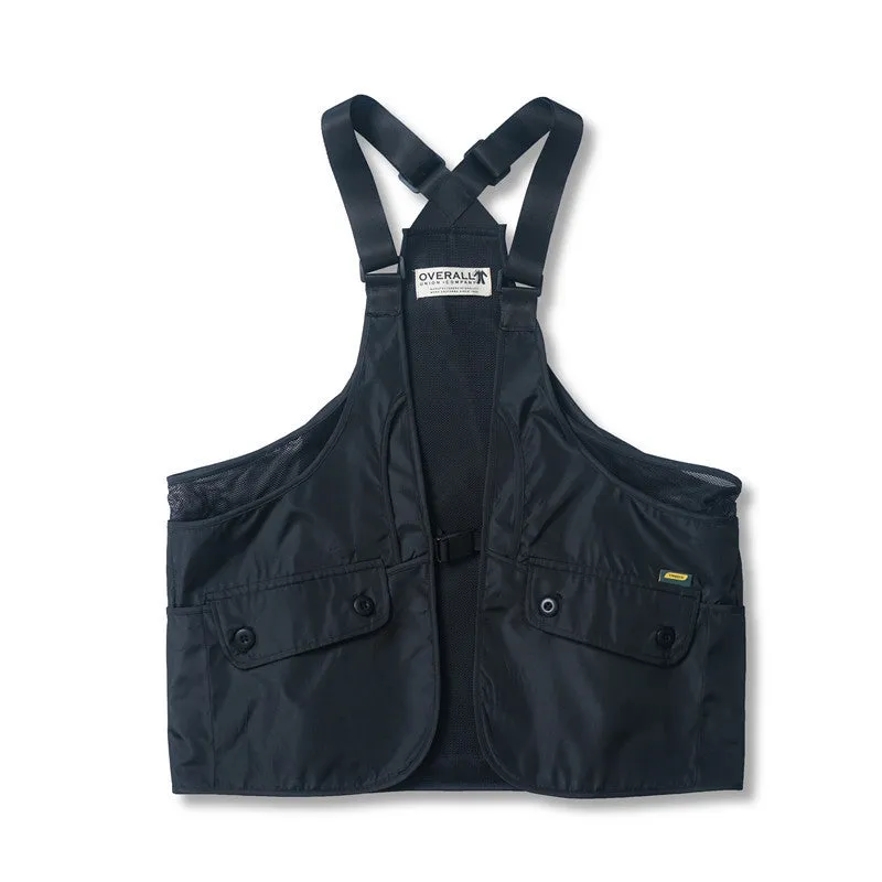 Men Sweater Vest Multi-Pocket Workwear Vest Men's Loose Mesh Stitching Adjustable Vest Sleeveless Jacket