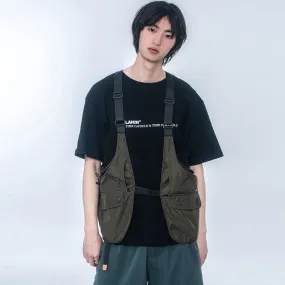 Men Sweater Vest Multi-Pocket Workwear Vest Men's Loose Mesh Stitching Adjustable Vest Sleeveless Jacket
