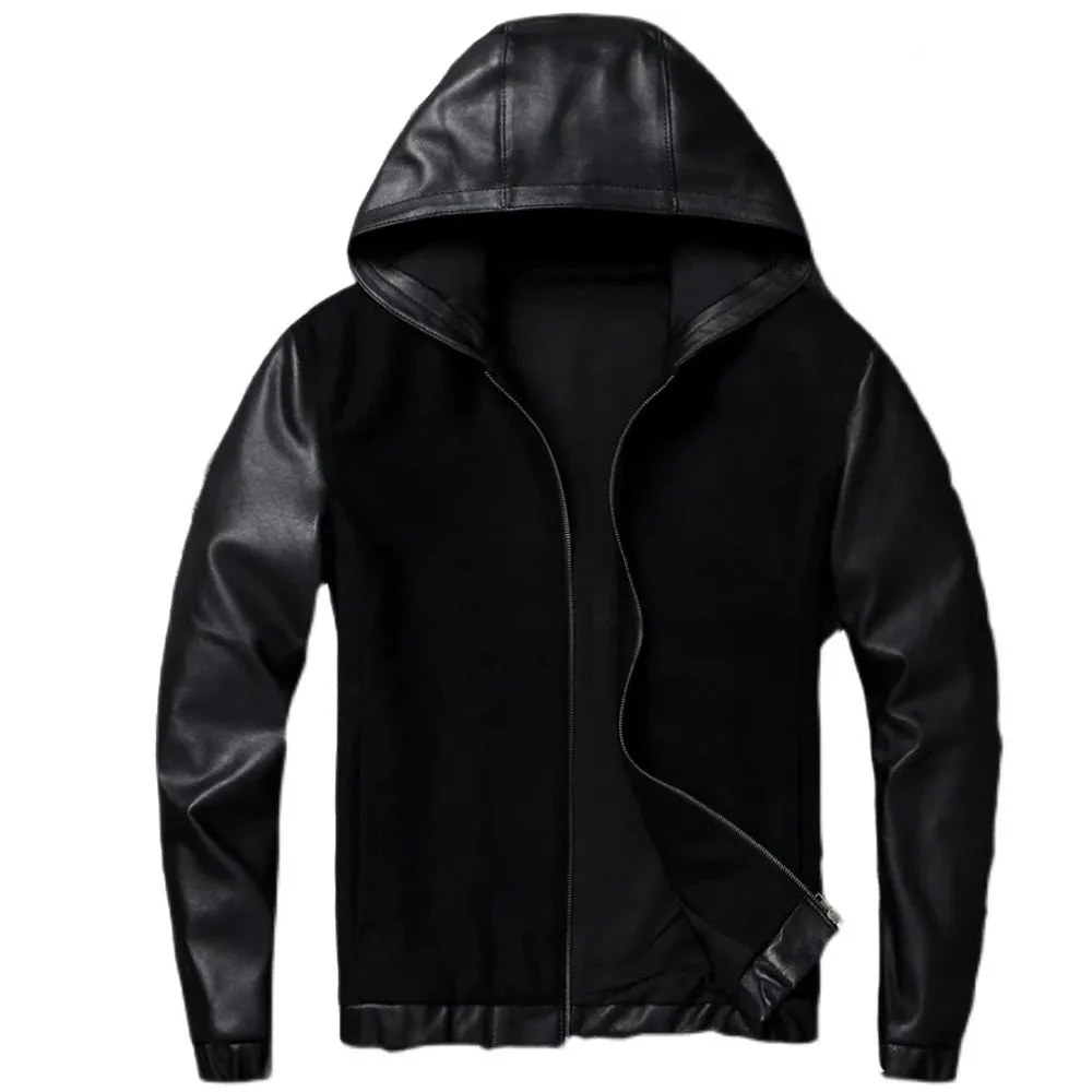 Mens Hayden Genuine Wool Leather Mix Hooded Bomber Jacket