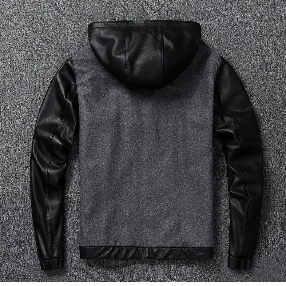 Mens Hayden Genuine Wool Leather Mix Hooded Bomber Jacket