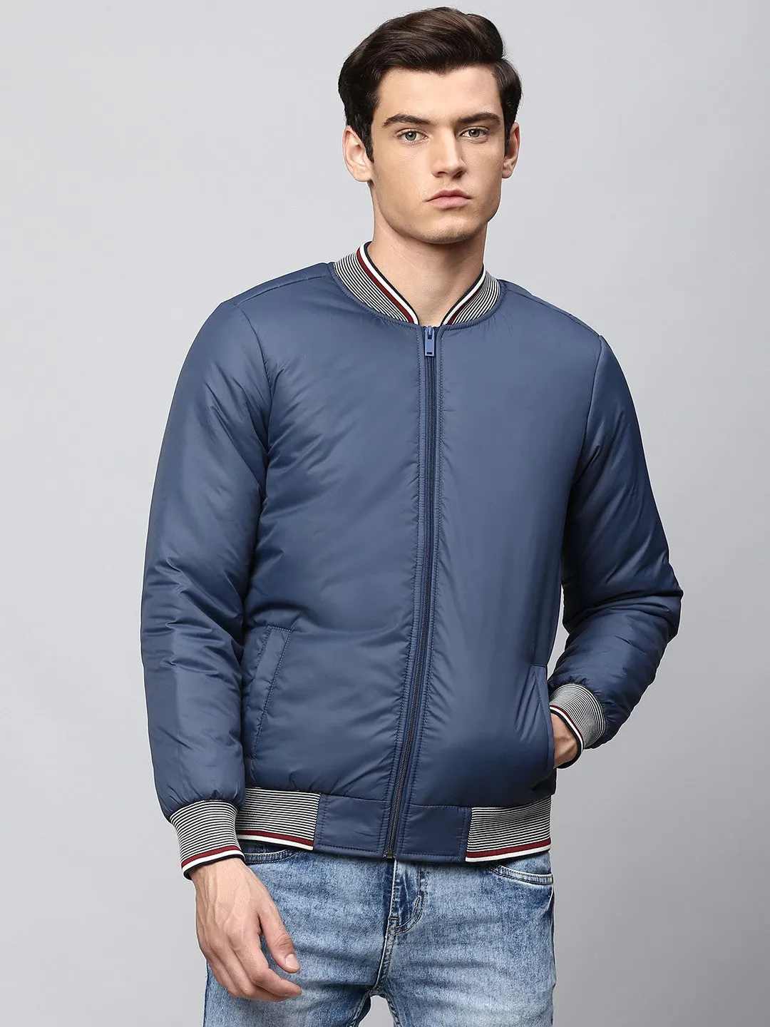 Mens Long-Sleeve Jacket - Lightweight Casual Winterwear  (Navy) Dlmjks016