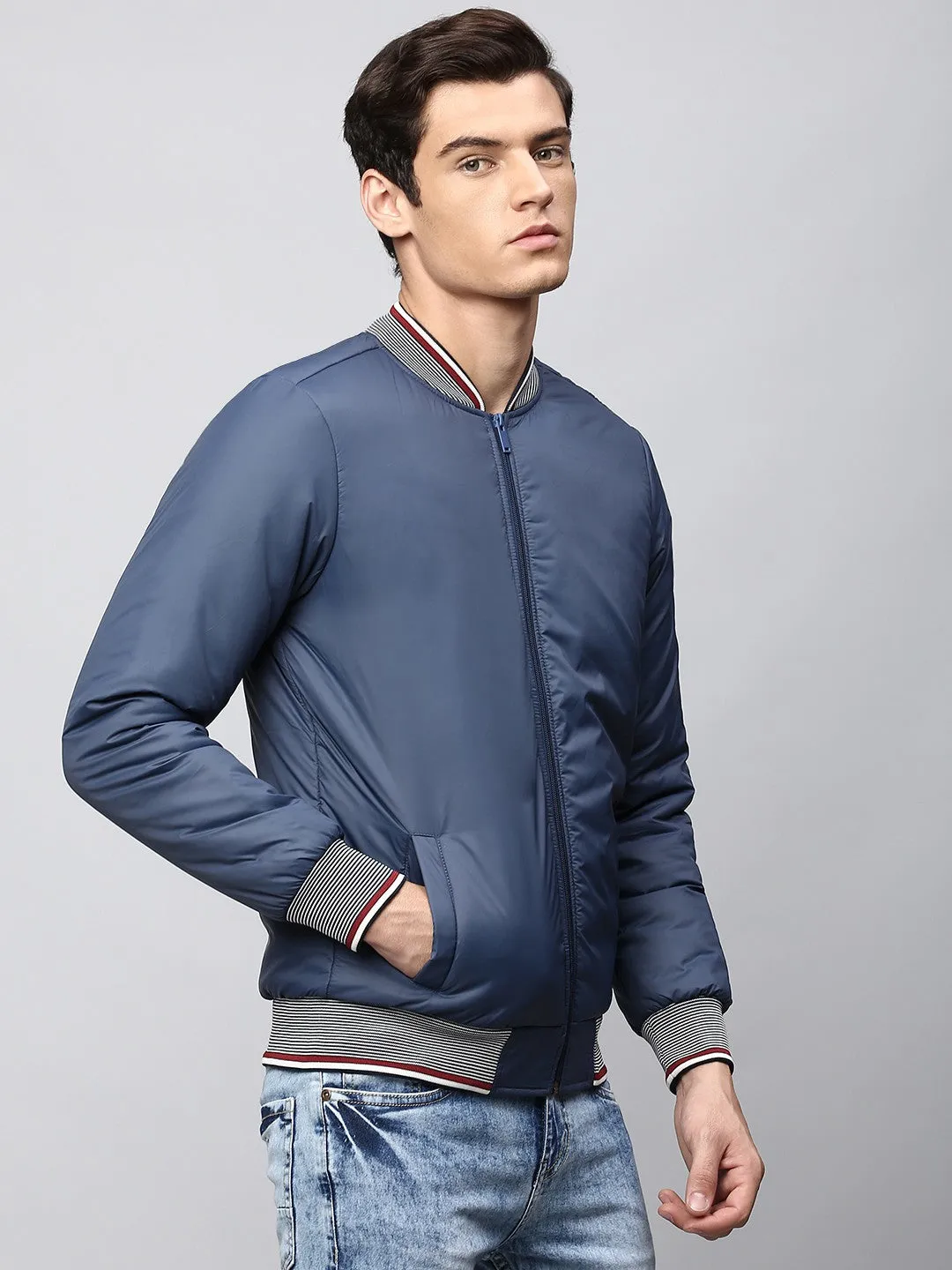 Mens Long-Sleeve Jacket - Lightweight Casual Winterwear  (Navy) Dlmjks016
