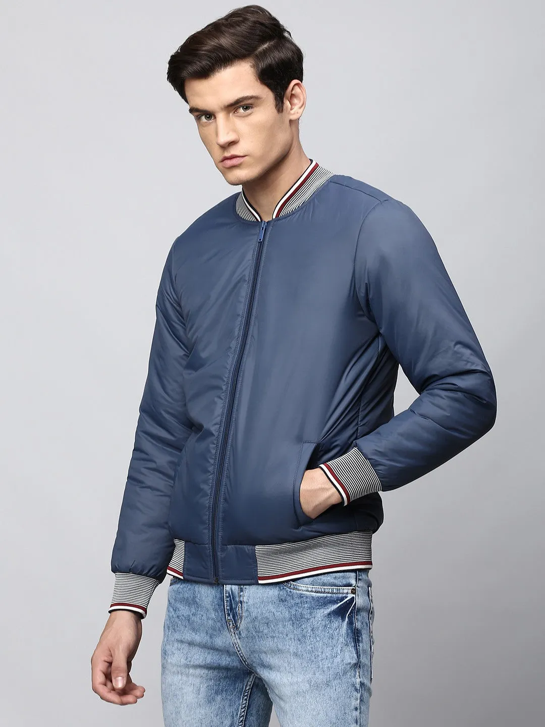 Mens Long-Sleeve Jacket - Lightweight Casual Winterwear  (Navy) Dlmjks016