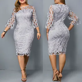 Mid-Length Lace Stitch EveningDress