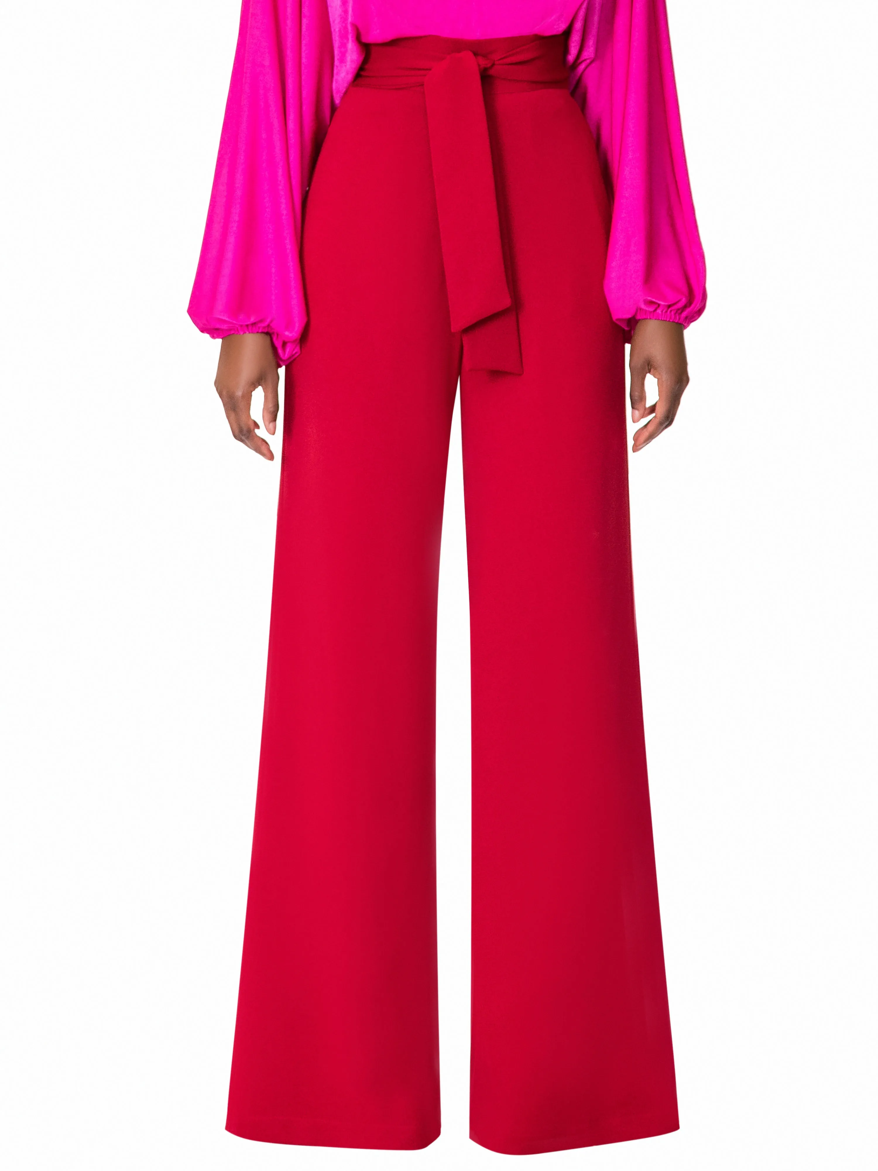 "Wynée" Deep Red Belted High Waist Pants