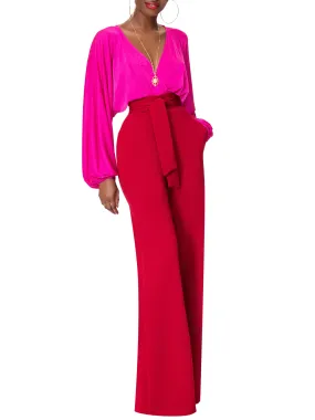 "Wynée" Deep Red Belted High Waist Pants