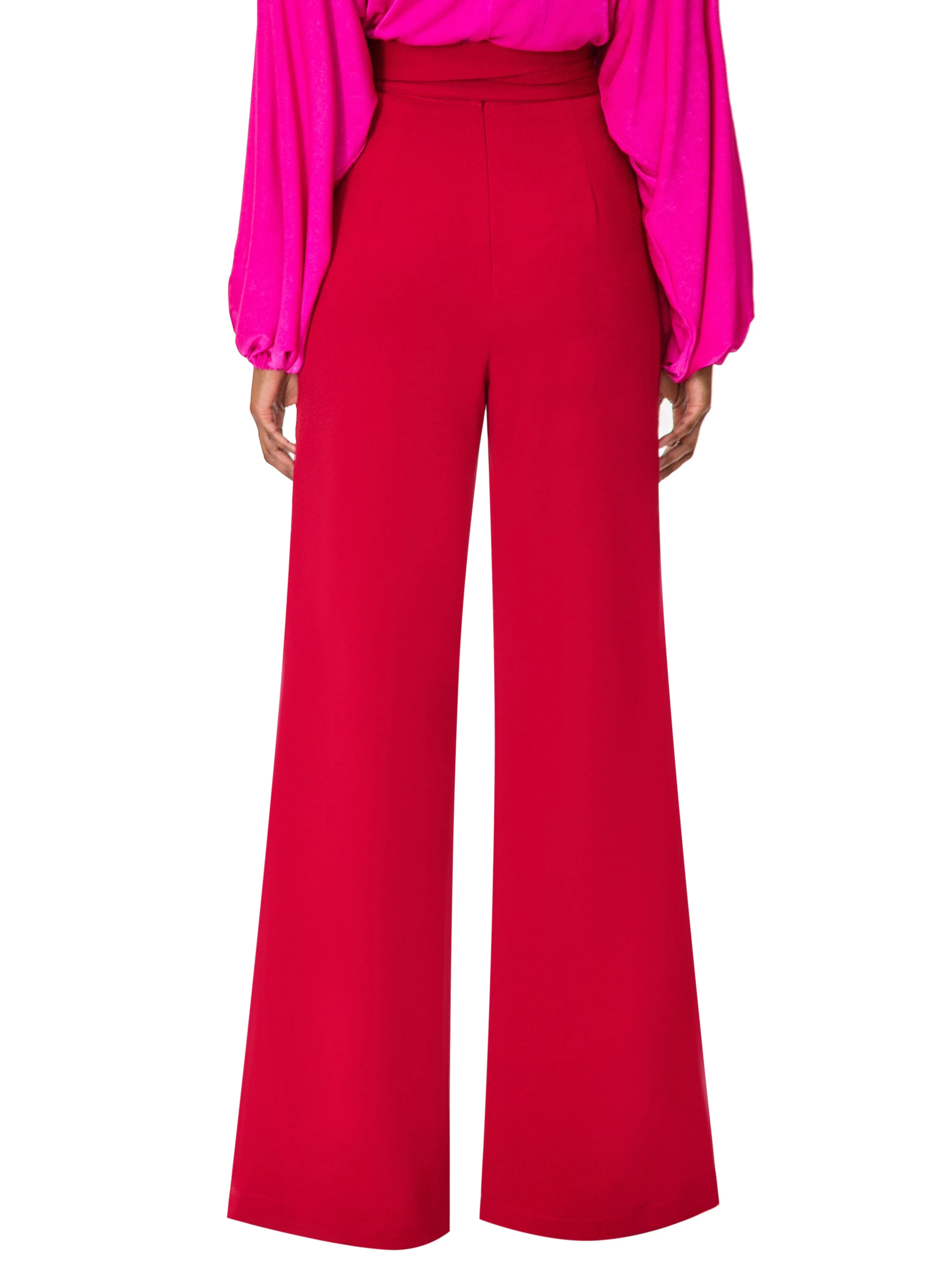 "Wynée" Deep Red Belted High Waist Pants
