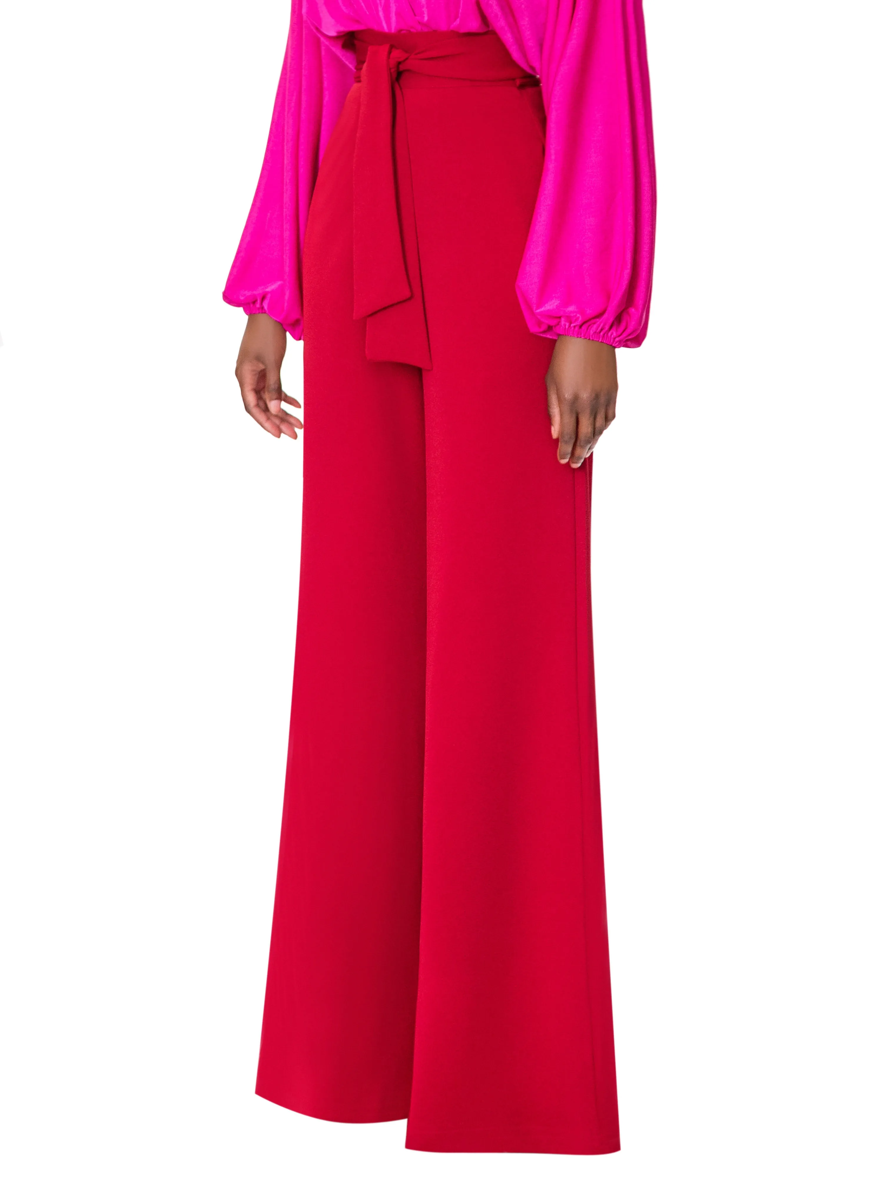 "Wynée" Deep Red Belted High Waist Pants