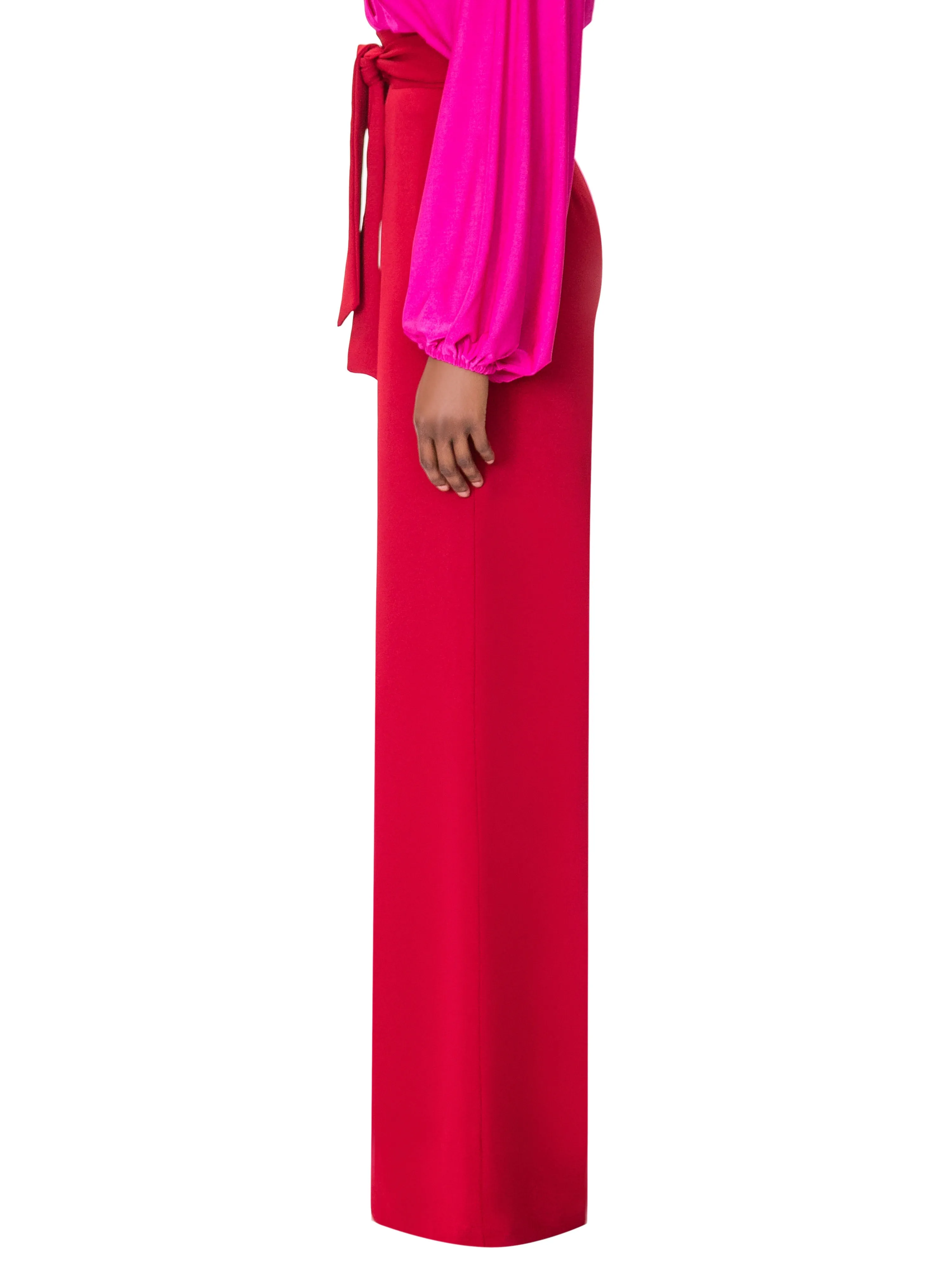 "Wynée" Deep Red Belted High Waist Pants