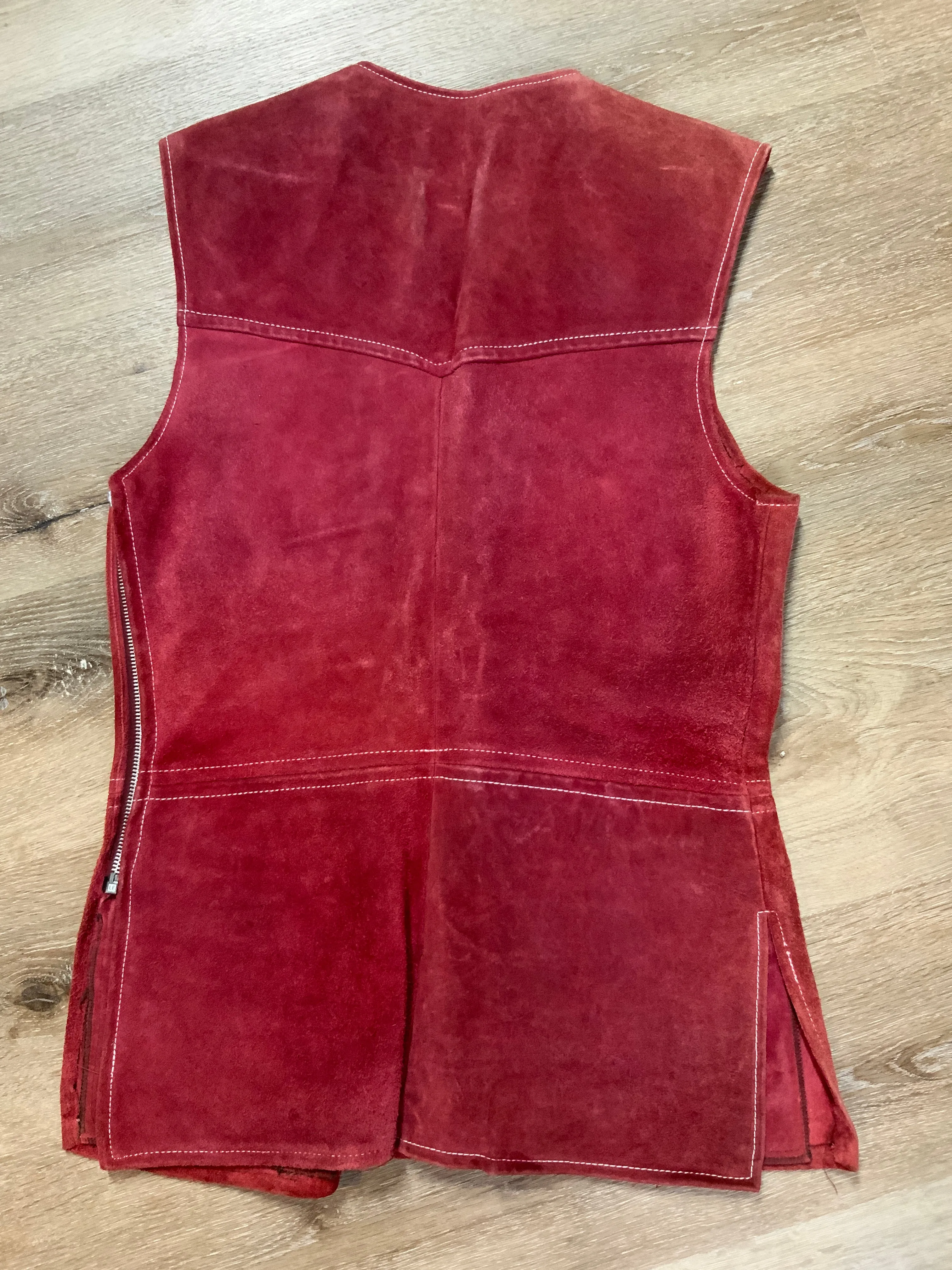 Rice Sports Wear Red Suede Vest, Made in Canada, SOLD