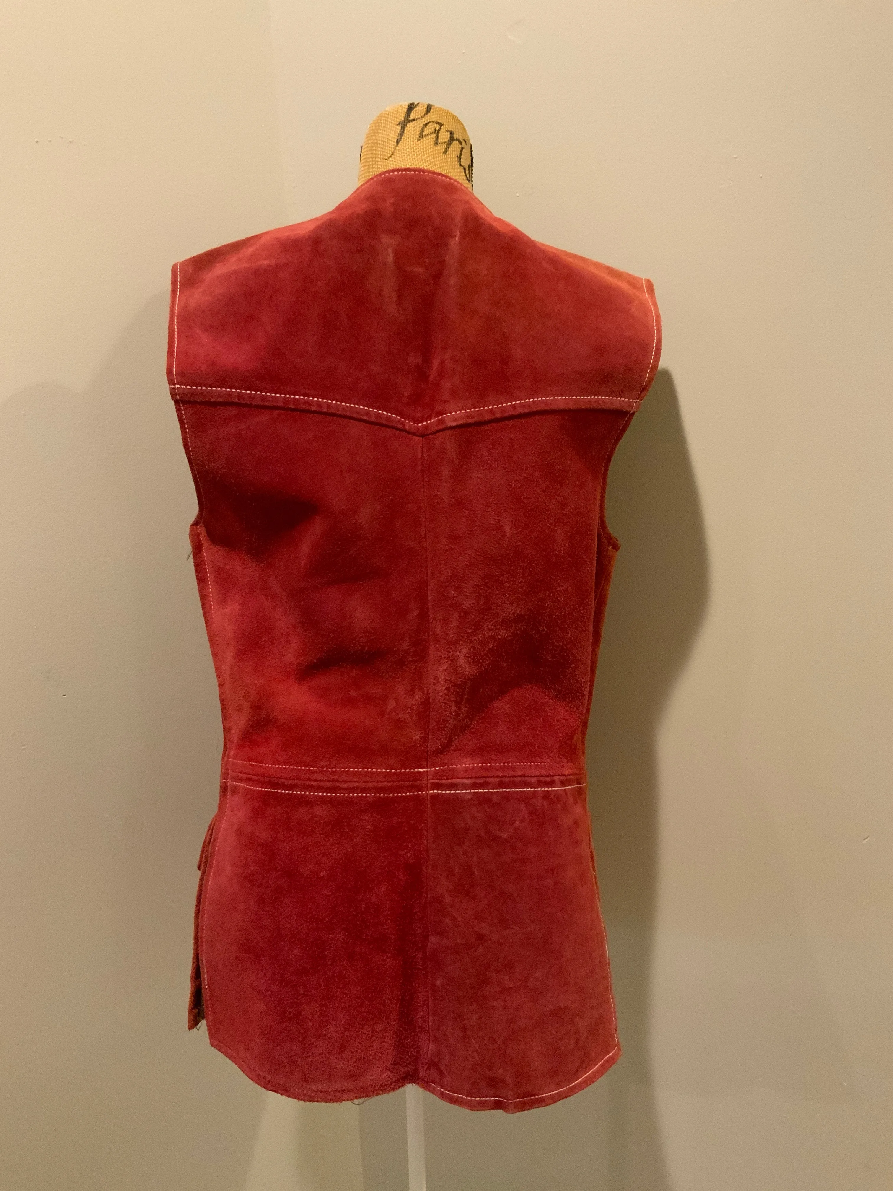 Rice Sports Wear Red Suede Vest, Made in Canada, SOLD