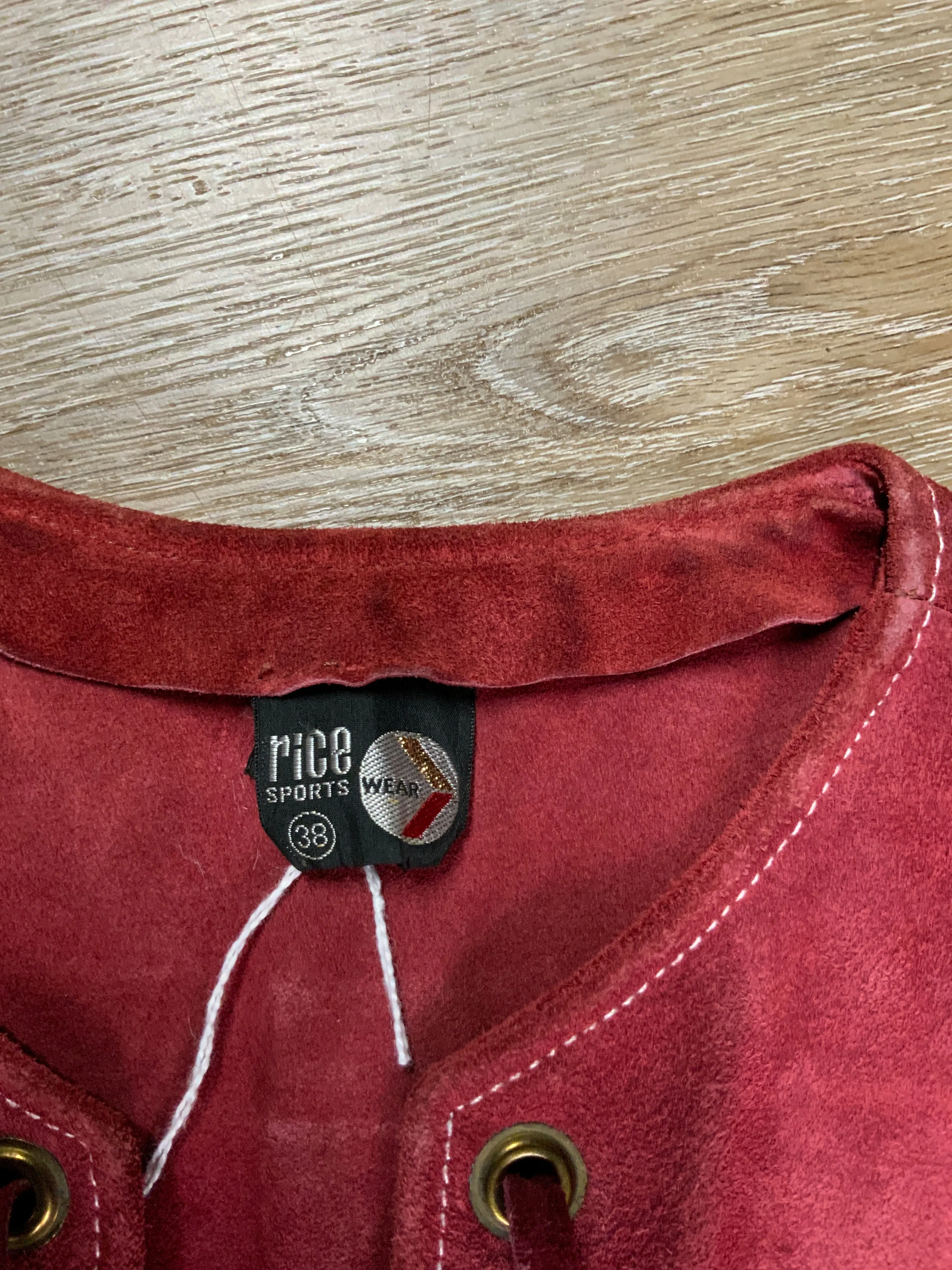 Rice Sports Wear Red Suede Vest, Made in Canada, SOLD