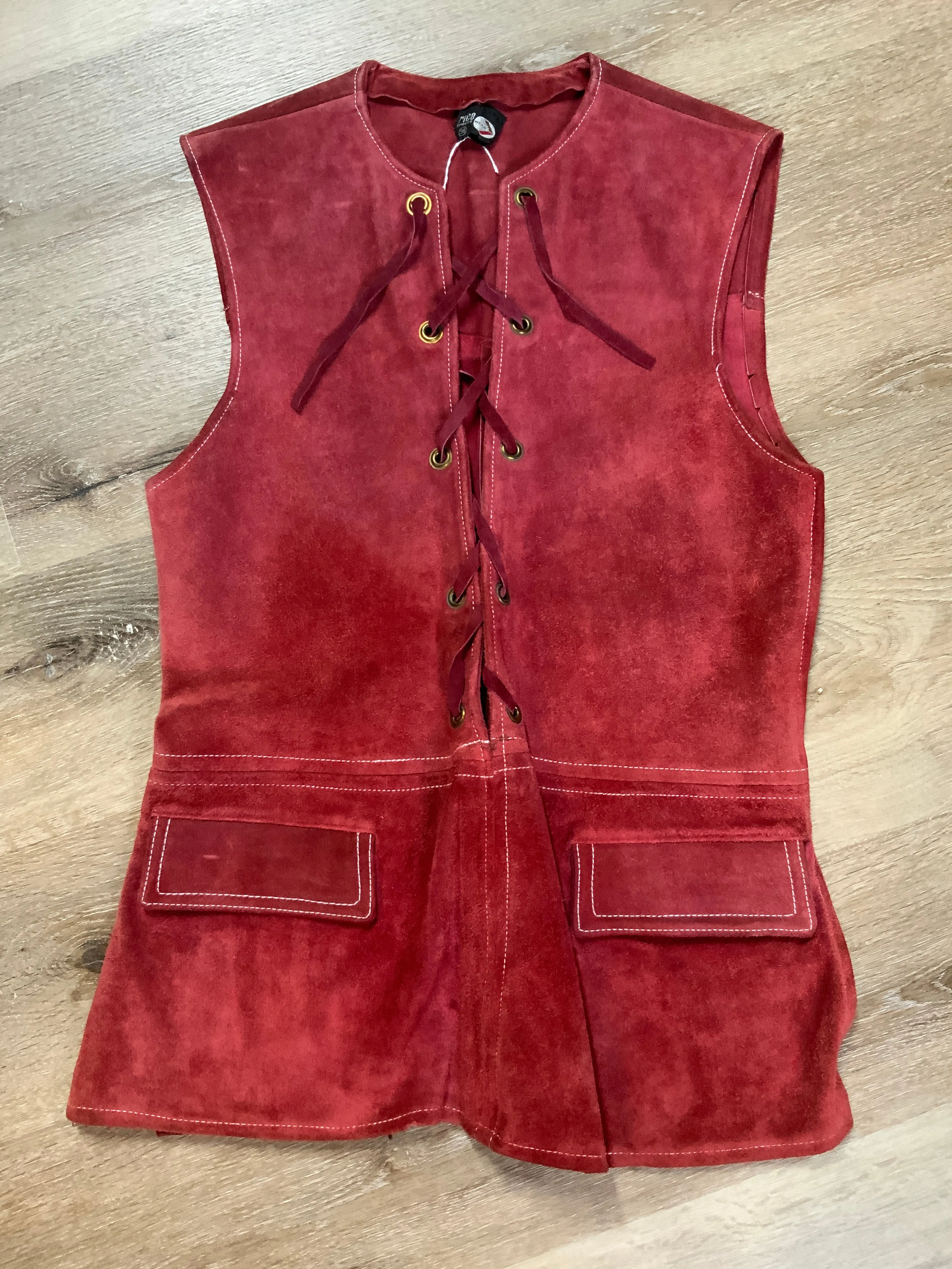 Rice Sports Wear Red Suede Vest, Made in Canada, SOLD