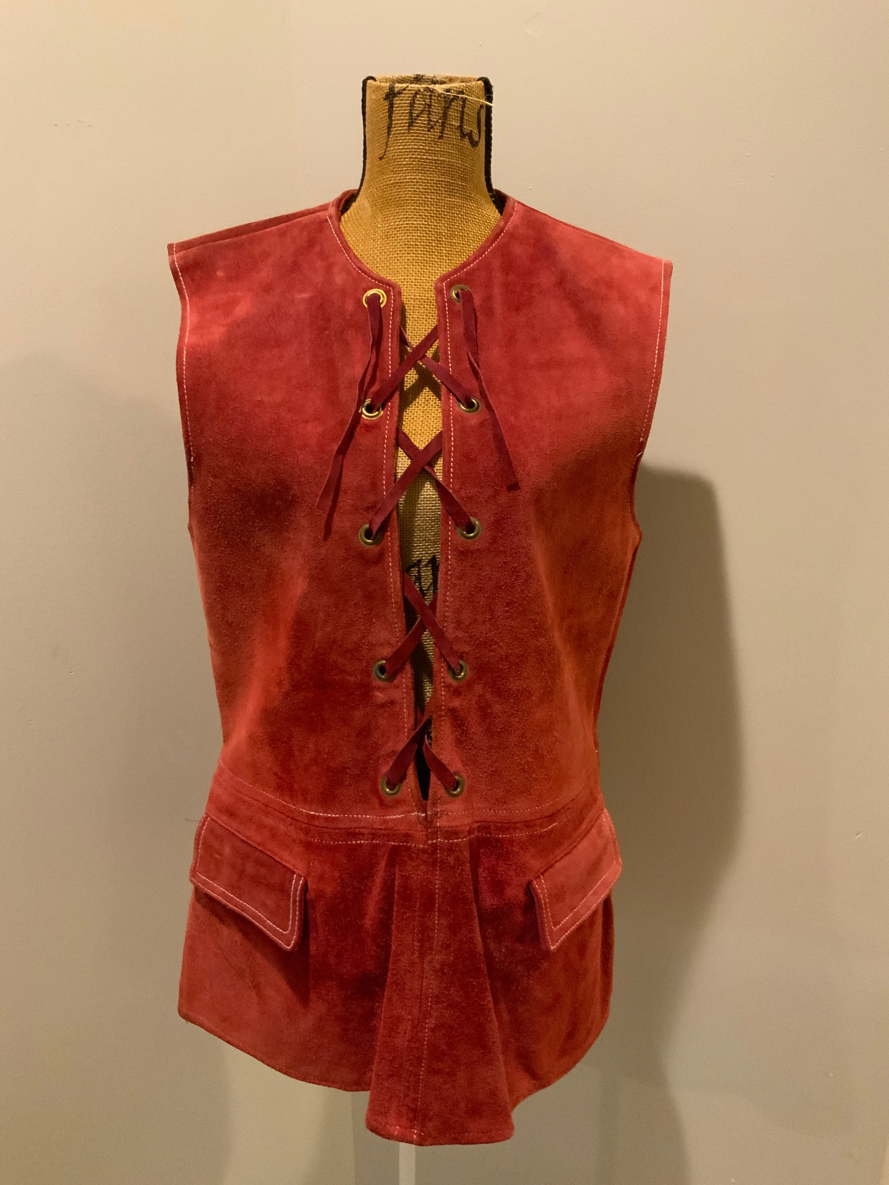 Rice Sports Wear Red Suede Vest, Made in Canada, SOLD