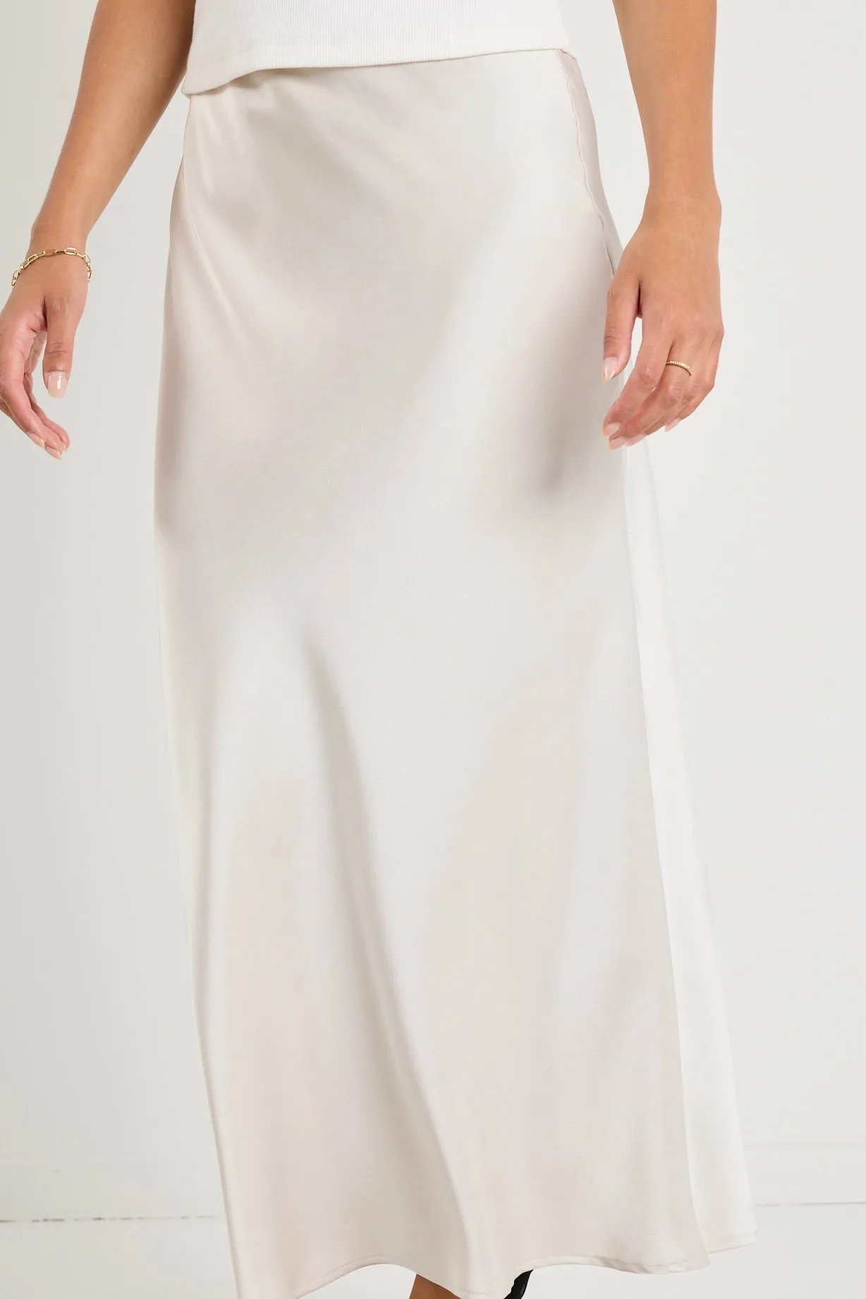 Rosette Pearl Satin Bias Midi Skirt