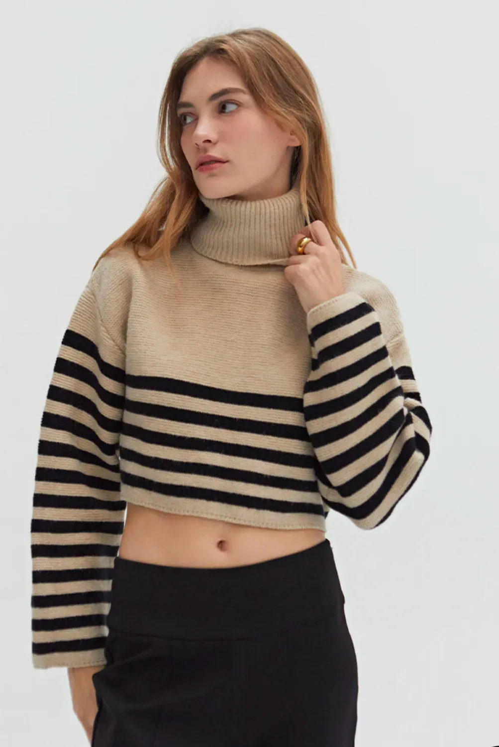 Taupe/Black Turtleneck