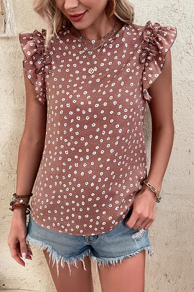 Tiered Ruffle Sleeves Floral Print Tank Top