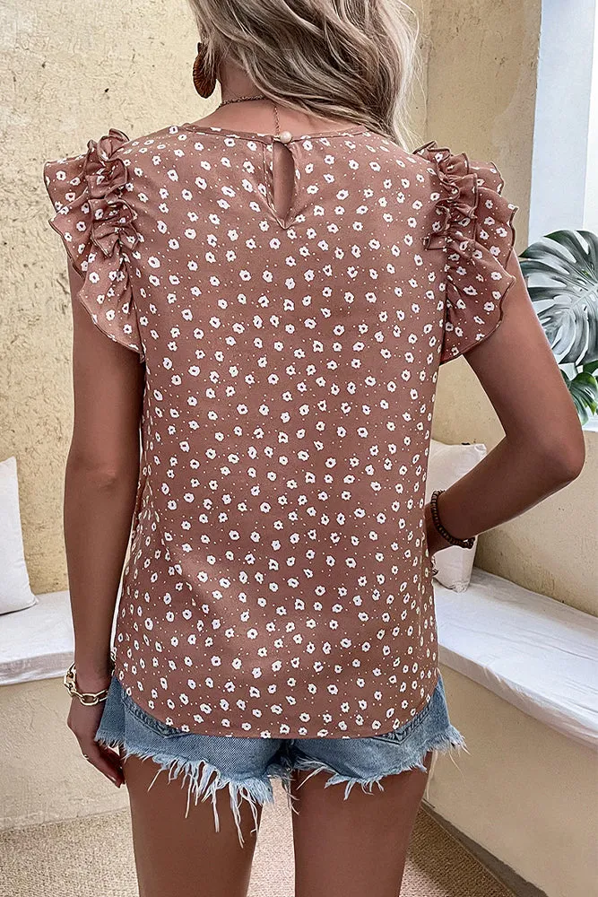 Tiered Ruffle Sleeves Floral Print Tank Top