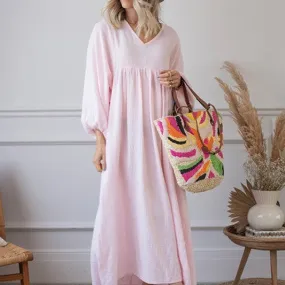 V-neck Loose Lantern Sleeve Dress