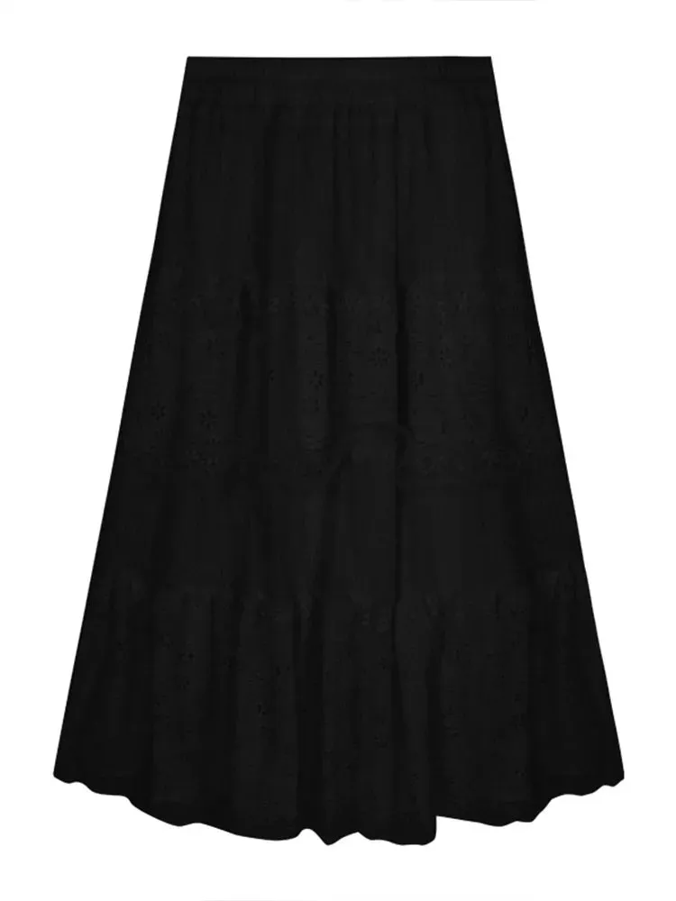 Women's Hallow Out Lace Fashion Designer Ruffles Skirts (Long)