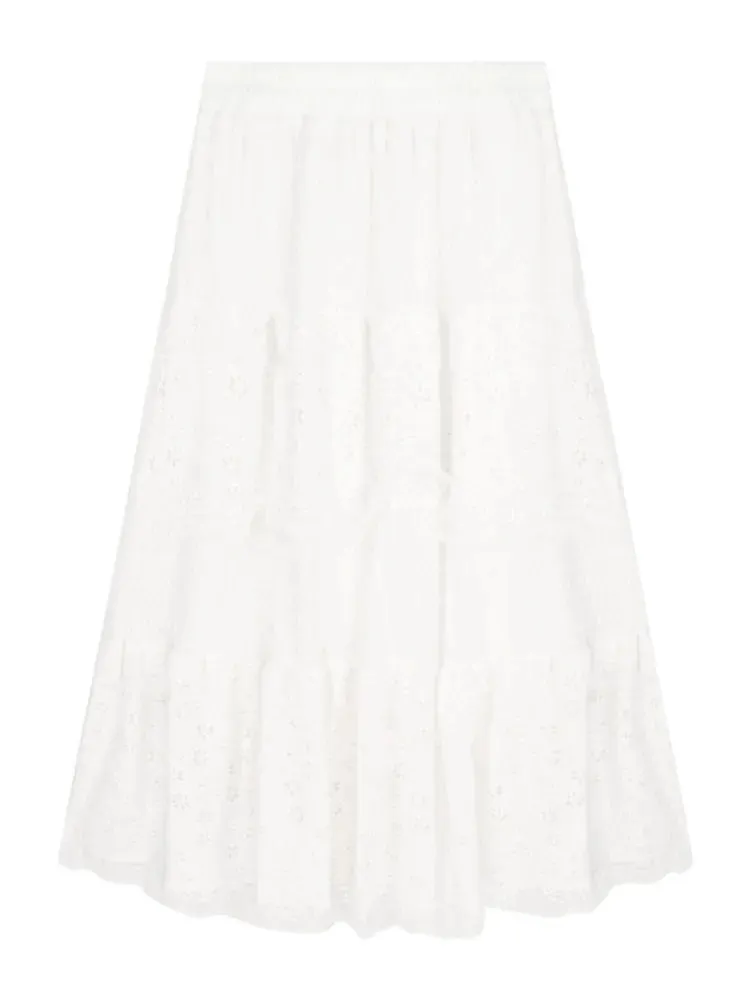 Women's Hallow Out Lace Fashion Designer Ruffles Skirts (Long)