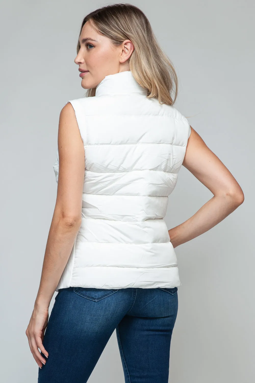 Womens Snobbish Zip Up Turtleneck Vest with Pockets (S-XL)