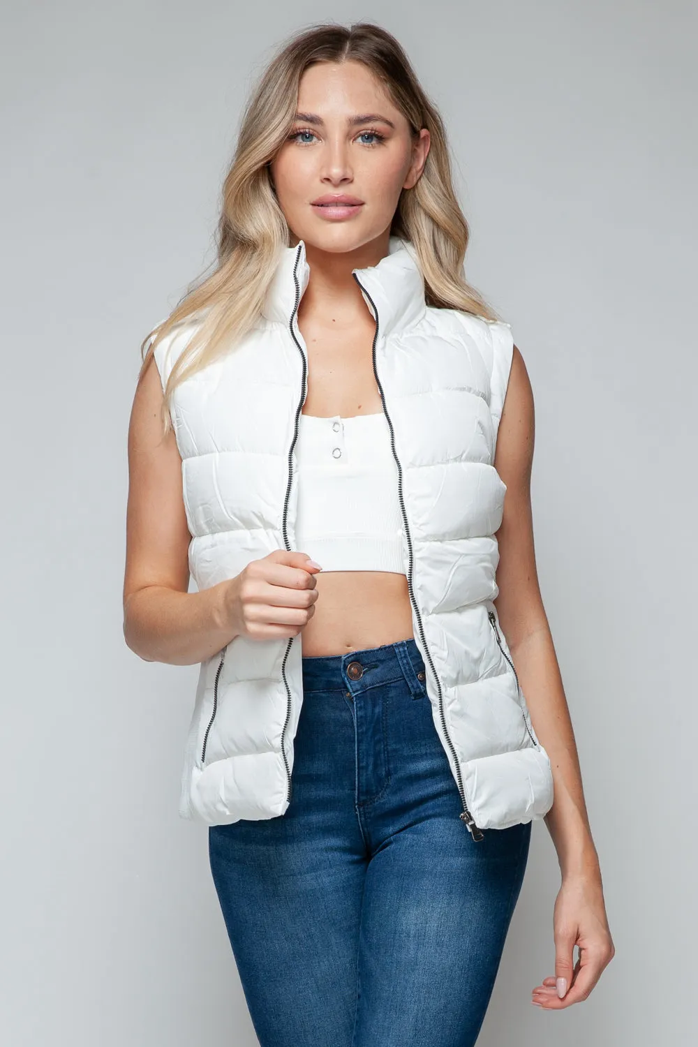 Womens Snobbish Zip Up Turtleneck Vest with Pockets (S-XL)